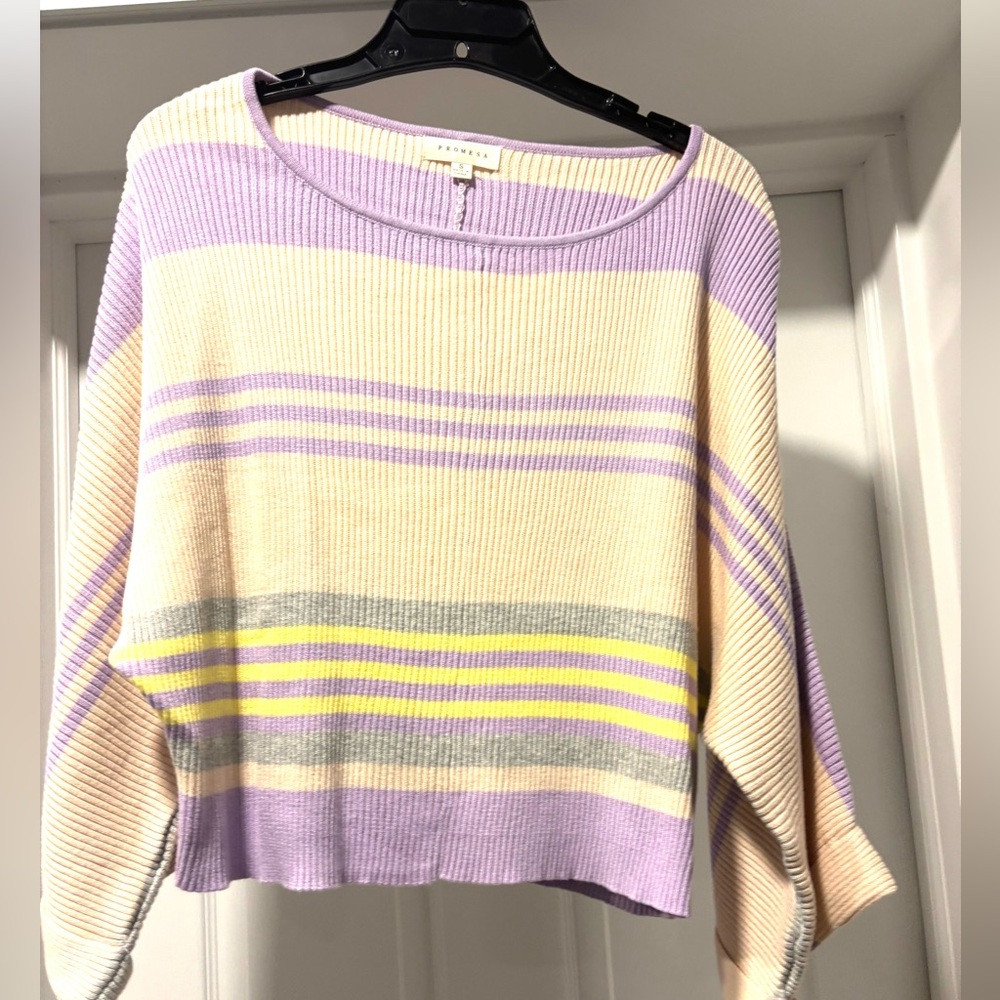 Promesa Borderline Striped Rib-Knit Cropped Sweater.